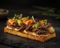 Toast roasted beef and smoke leeks and carrots