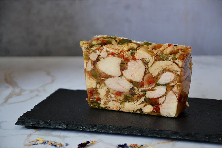 Poultry Terrine with Asparagus, Grilled Onions & Carrots