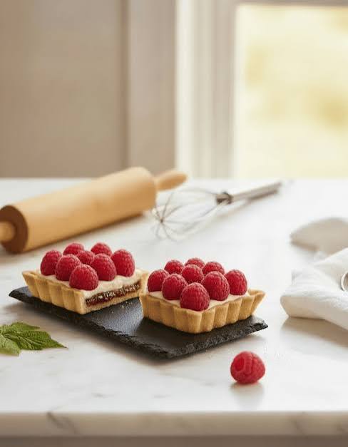 Raspberry and white chocolate cream tartlet