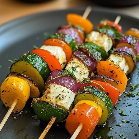 Méditerranean Vegetables Skewer, Pesto and Olive oil and origano