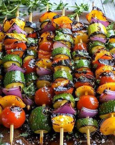 Méditerranean Vegetables Skewer, Pesto and Olive oil and origano