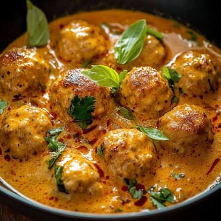 Chicken meatball with Indian curry sauce and comino