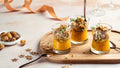 Autumn verrine of butternut squash, foie gras, and gingerbread