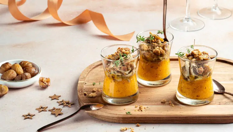 Autumn verrine of butternut squash, foie gras, and gingerbread